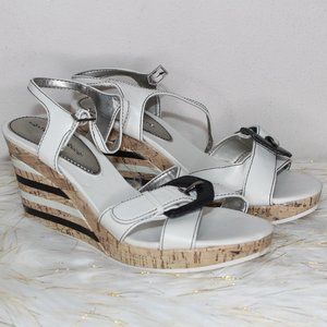 Black & White Stripe Cork Wedges